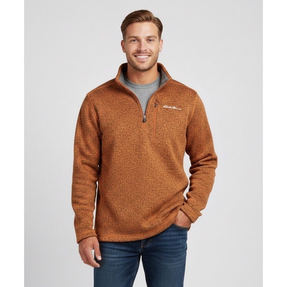 Eddie Bauer Radiator 1/4 Zip Fleece Pullover Mens Medium Paprika Orange Jacket